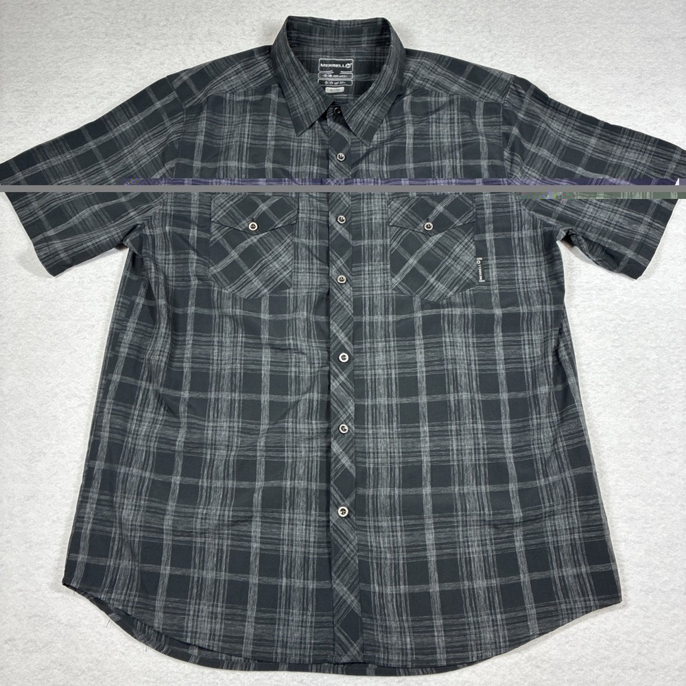 Merrell Mens Hiking Shirt M Plaid Button Down Lightweight Optiwick UPF 30+